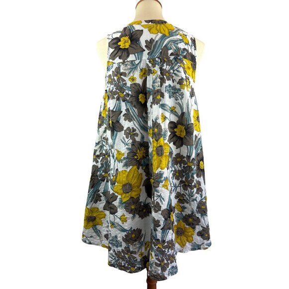 Umgee Floral Print Sleeveless Tunic Mini Dress Womens S Yellow Gray Teal - Picture 3 of 11